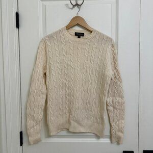 Brooks Brothers Lambswool Cable Knit Crewneck Sweater in Ivory, Size Medium